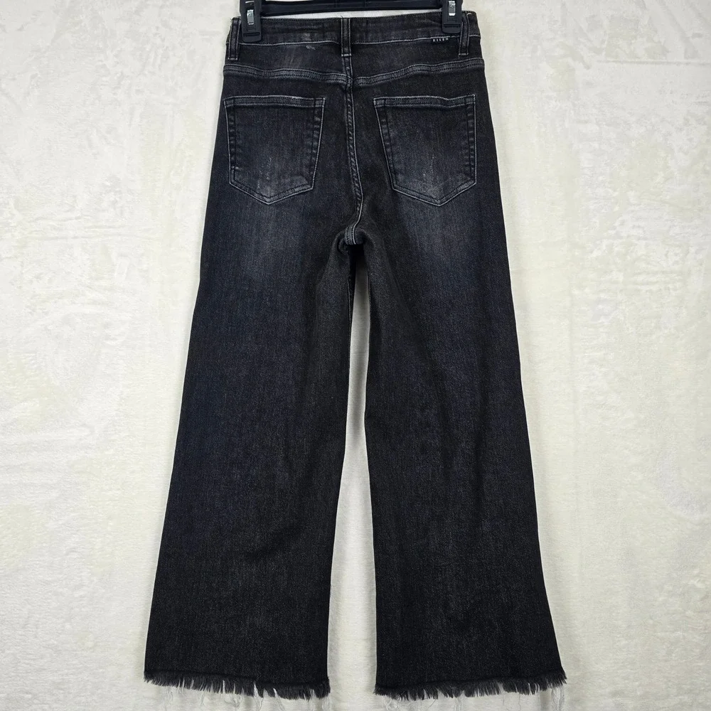 Risen Jeans Womens Washed Black High Rise Wide Leg Frayed Hem Denim RDP1025 3/26